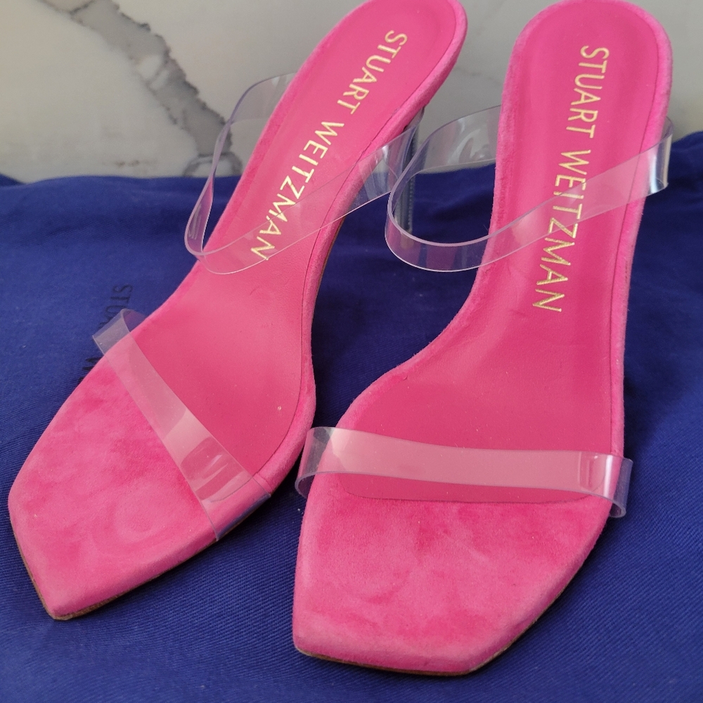 Stuart Weitzman High Heel Sandal. Size 37. Pink and Crystal.